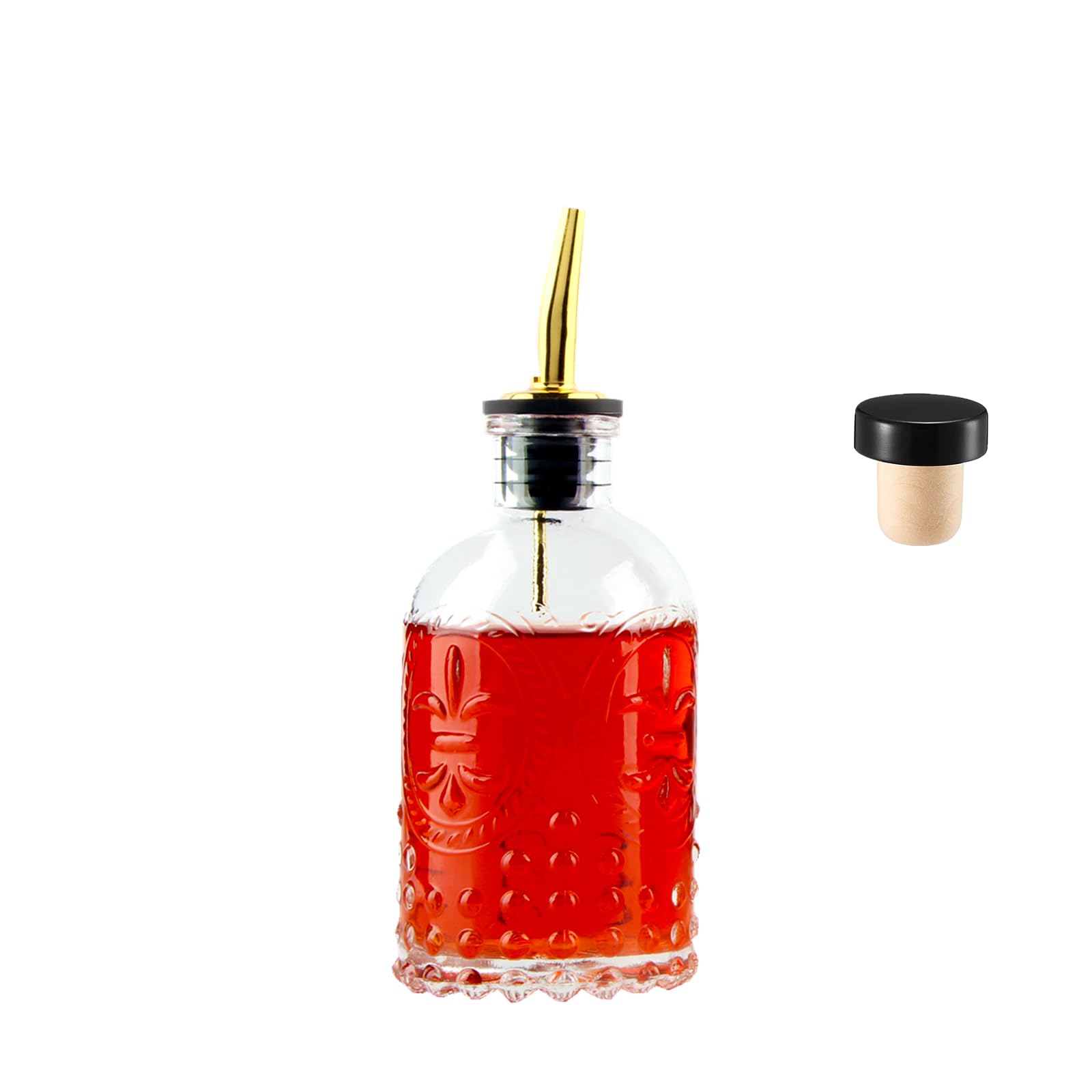 Shining Craft Simple Syrup Bottle, Glass Coffee Syrup Dispenser Bottle 7 Oz With Metal Pour Spout, Labels And Stopper, Glass Syr