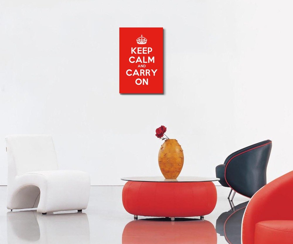 Canvas Wall Art Gallery Wrap Canvas Prints - Keep Calm And Carry On | Stretched Red Canvas Home Art Ready To Hang - 24'' X 36''