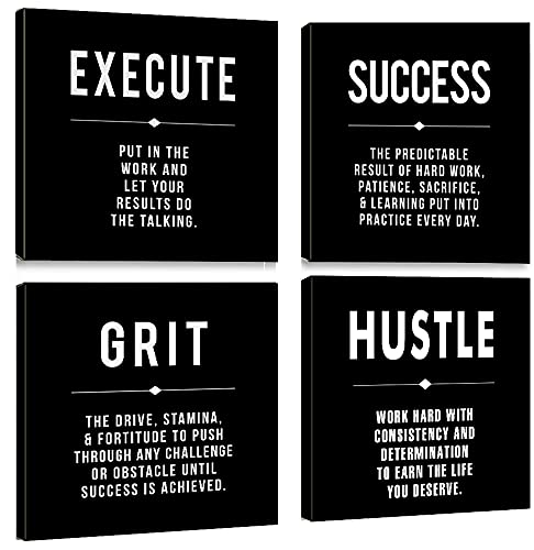 Motivational Grit Success Execute Hustle Quotes Canvas Wall Art -Inspirational Office Wall Art Poster Quotes - Canvas Artwork Pi