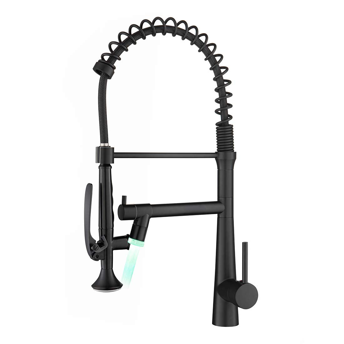 Aimadi Black Kitchen Faucet With Sprayer - Commercial Faucet Kitchen Single Handle Spring Pull Down Kitchen Sink Faucet With Led