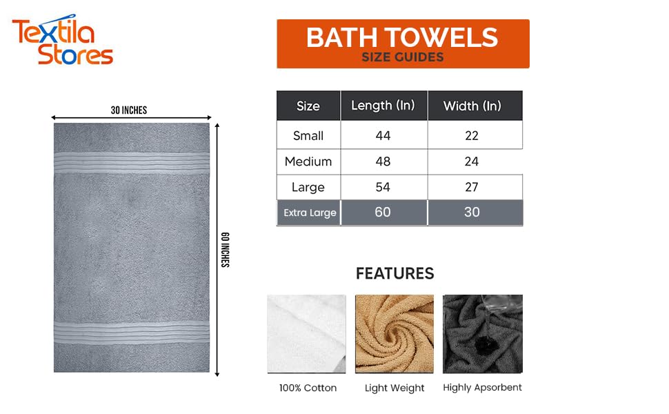 Textila 100% Cotton Extra Large Bath Towels - 30X60 (4-Pack, Gray) - Highly Absorbent, Super Soft, And Luxurious For Bathroom, P