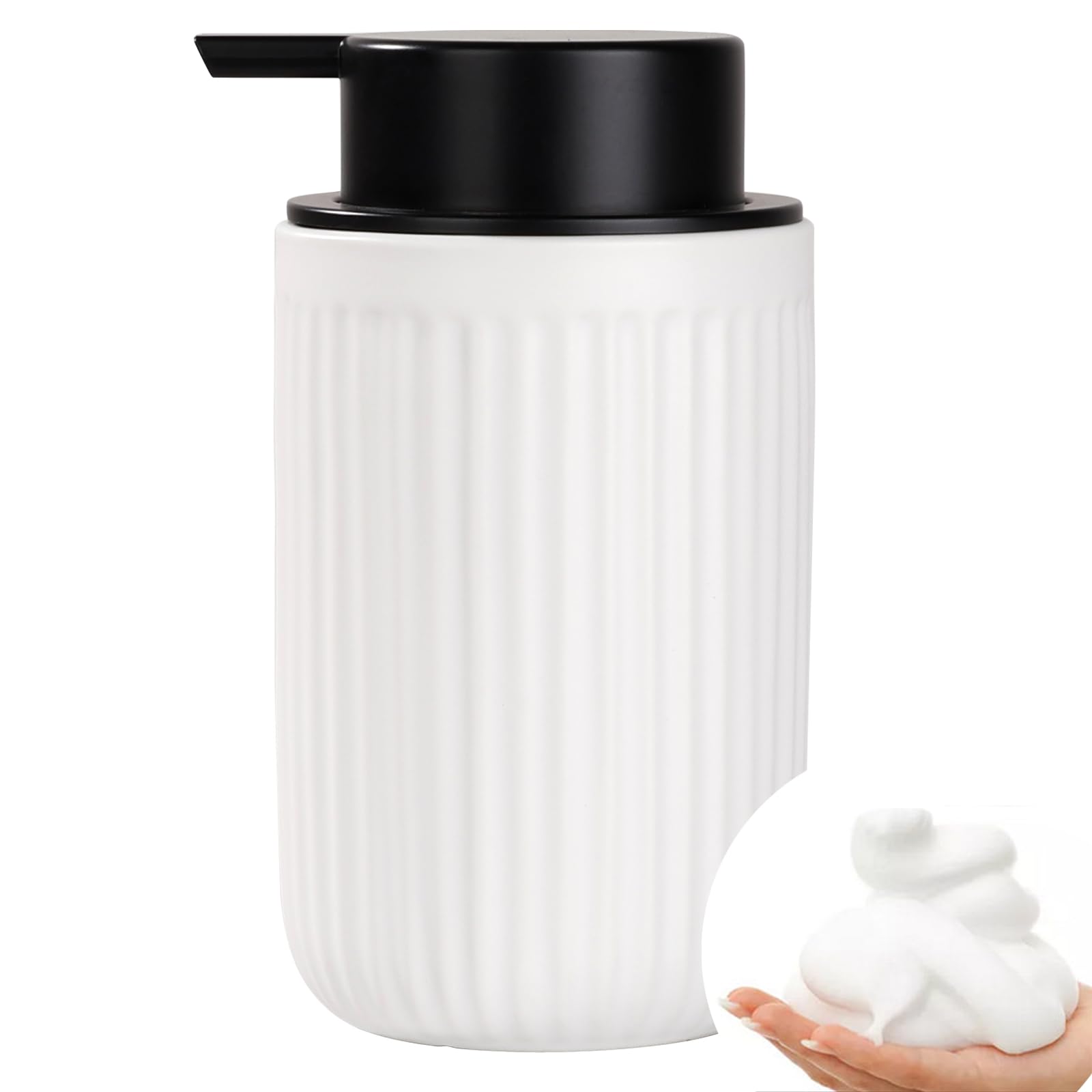 Bosilunlife Foam Hand Soap Dispenser - White Ceramic Foaming Soap Dispenser For Bathroom 12Oz Refillable Liquid Lotion Soap Disp