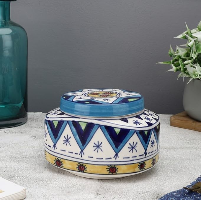 Miah Decor Ceramic Jars For Kitchen Storage With Wooden Lid Handpainted Tea Coffee Pickle Sugar Spices Stoneware Canister Food S