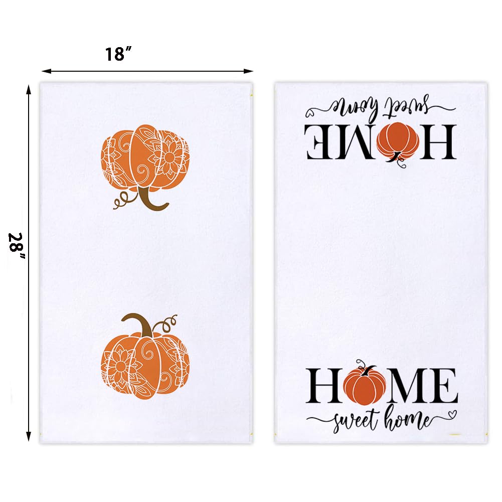 Fall Pumpkins Home Sweet Home Kitchen Dish Towel 18 X 28 Inch Set Of 2, Seasonal Autumn Harvest Thanksgiving Holiday Tea Towels