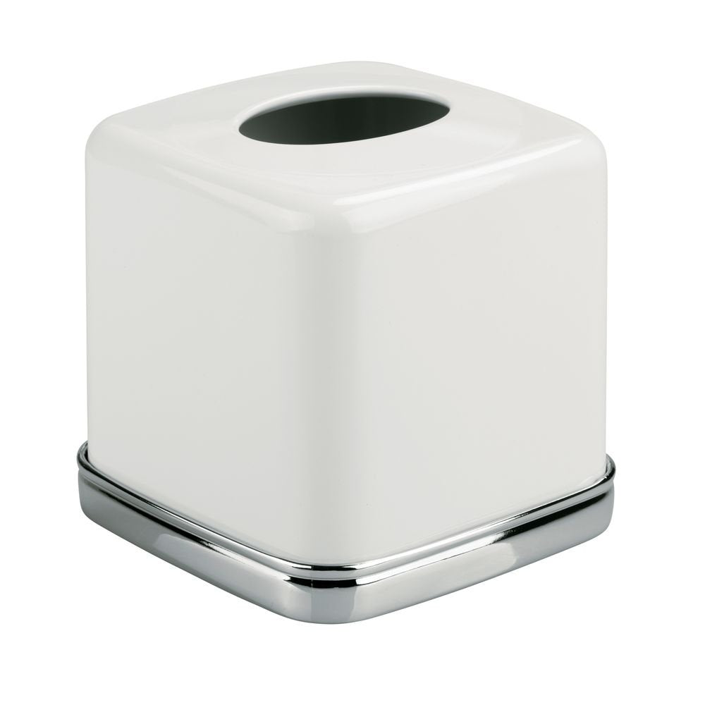 Idesign York Facial Tissue Box Cover, Vintage Holder For Bathroom Vanity Countertops, 5.75'' X 5.75'' X 5.5'', Chrome And White
