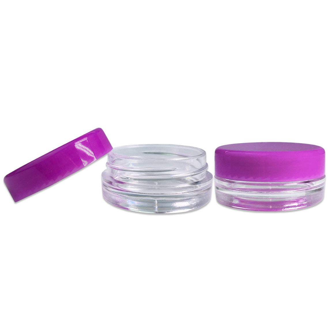 (25 Pieces Jars + Lid) Beauticom 3G/3Ml Round Clear Jars With Purple Screw Cap Lids For Scrubs, Oils, Toner, Salves, Creams, Lot