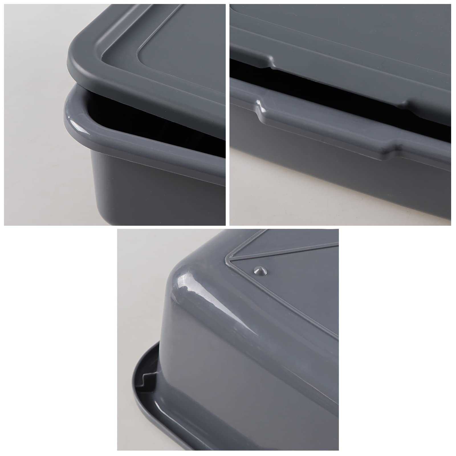 Lesbin 3-Pack 13 L Plastic Commercial Tote Box with Lid  Bus Tubs/Bus Box  Gray