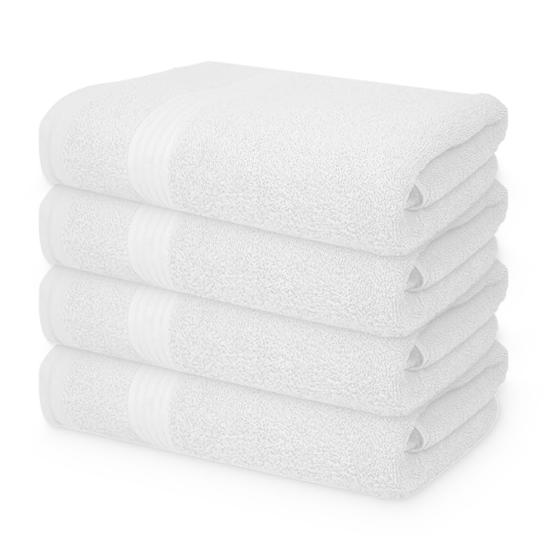 Textila 100% Cotton Large Bath Towels - 27X54 (4-Pack, White) - Highly Absorbent, Super Soft, And Luxurious For Bathroom, Pool,