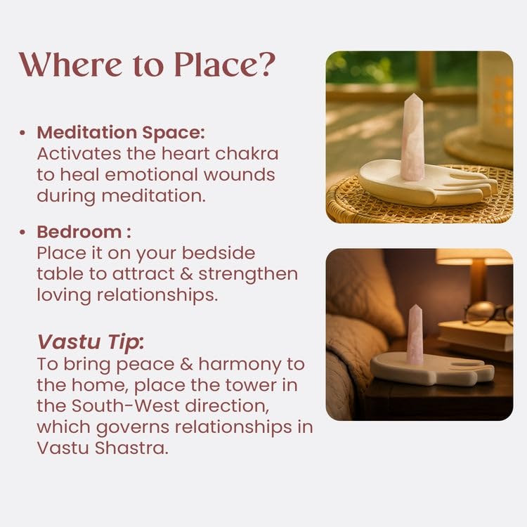 Astrotalk Love Attraction Crystal Tower | Natural Rose Quartz Stone for Self-Love, Harmony & Relationship Energy | Vastu Items for Home Decor | Office Table Decoration Items | Gift for Man & Woman
