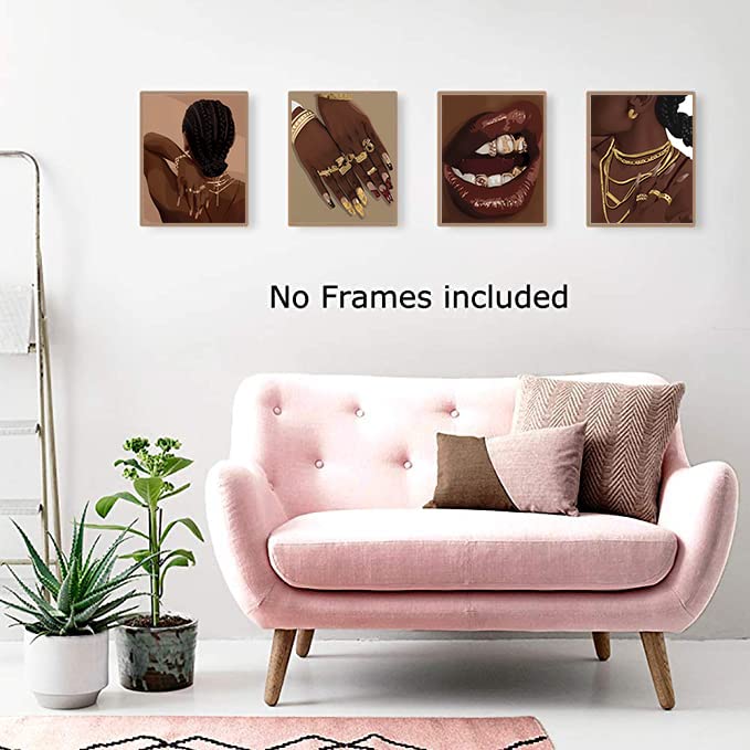 Tanxm Black Woman Art Printing,Boho Black Female Wall Art, Black Girl Art Poster, Abstract African American Woman Wall Art Decor