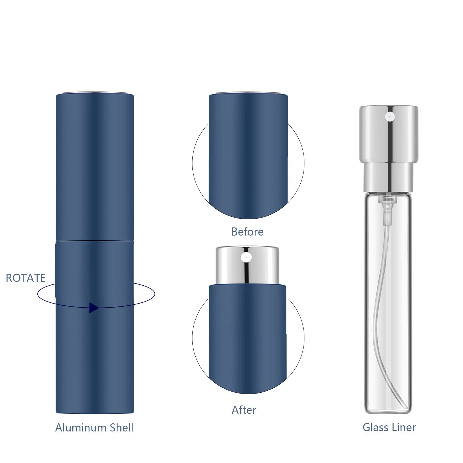 Lil Ray 8ML Portable Mini Perfume Atomizer Spray Bottle(4 PCS)  Travel Refillable Atomizer Sprayer for Perfume Cologn  Fragrance with Twist Design (Matte Black&Rose Gold&Blue&Silver)