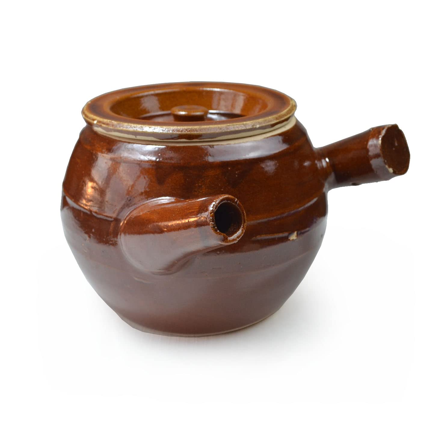 Casserole Clay Pot 60oz Heatresistant Handmade Earthen Cooking Serving with Lid Soup Spout (1800ml brown)