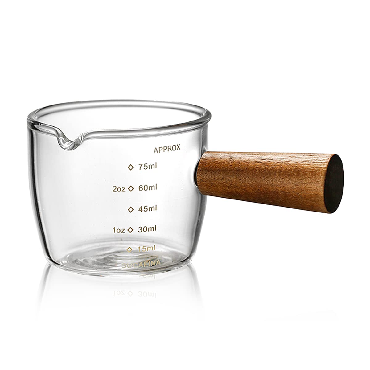 Single Spout Espresso Coffee Shot Glass With Wood Handle Measuring Cup Triple Pitcher Milk Cup Coffee Replacement Carafe For Bar