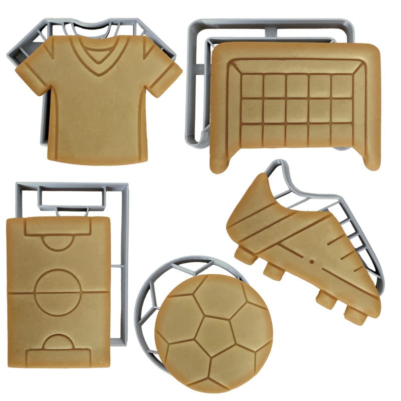 Moose Goods Soccer Cookie Cutter Set Of 5 - Soccer Ball Cookie Cutter Shapes & Stamps, Sports Jersey Cookie Cutter For Diy Bakin