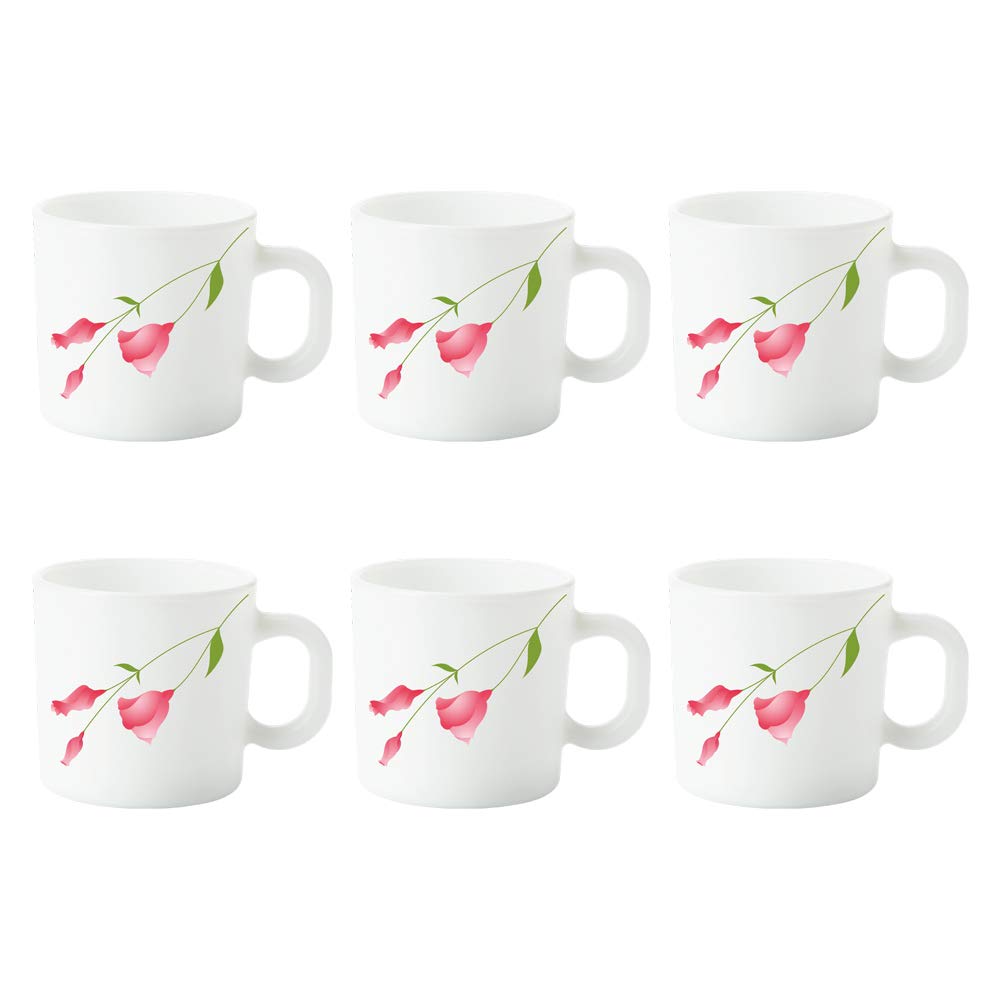 Larah By Borosil Diana Opalware Tea/Coffee Mug Set Of 6 Pcs 180 Ml Each | Microwave & Dishwasher Safe, Bone-Ash Free | Crockery 