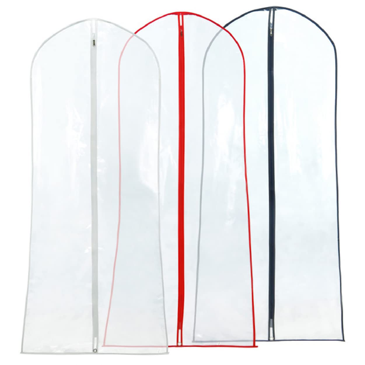 Hangerworld 72Inch Long Dress Bag Garment Protector Covers - Pack Of 3, Showerproof Clear Peva Plastic, Mixed Color Trim