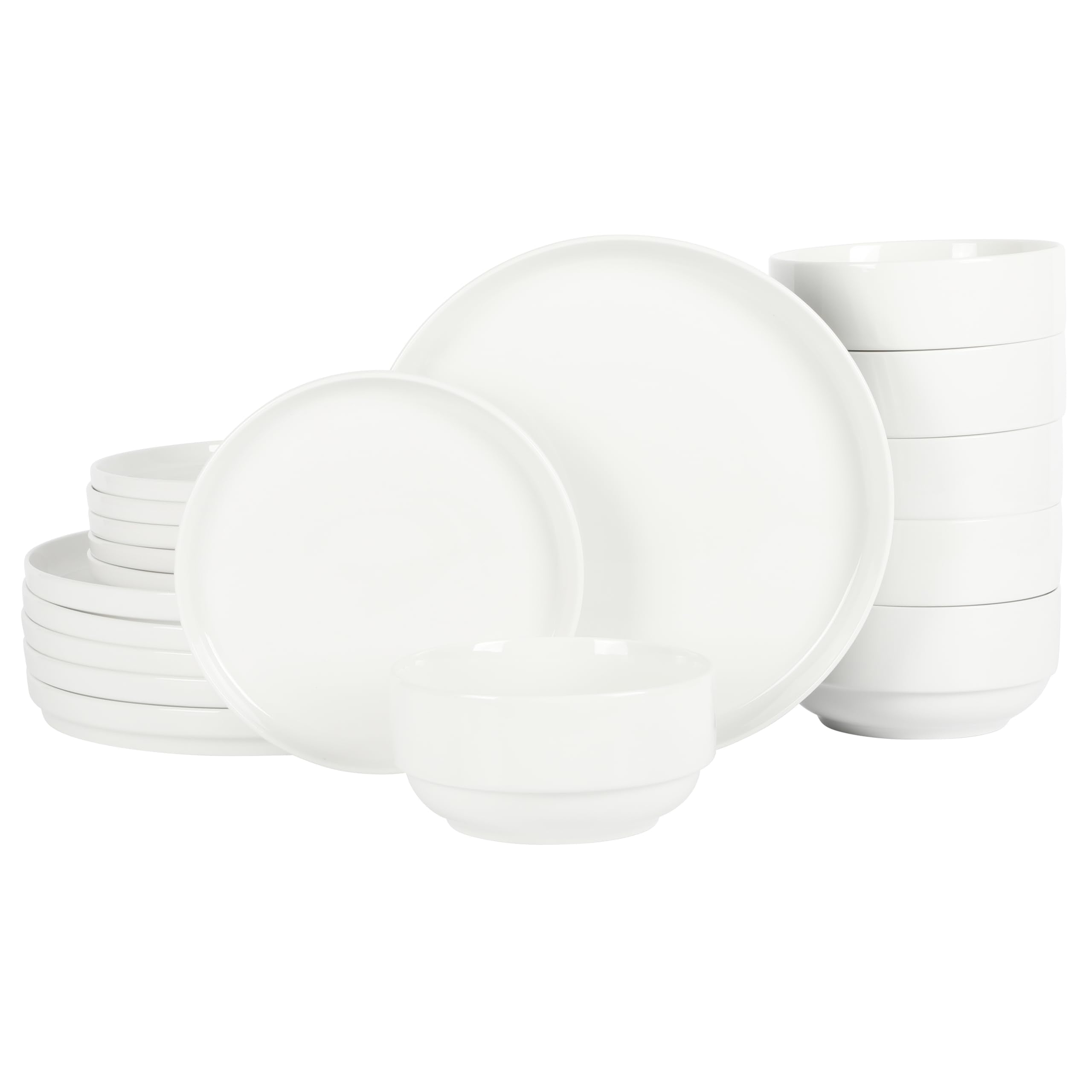 Gibson Home Rothernberg Stackable 18 Piece, Service for 6, White Porcelain Plates and Bowls Set