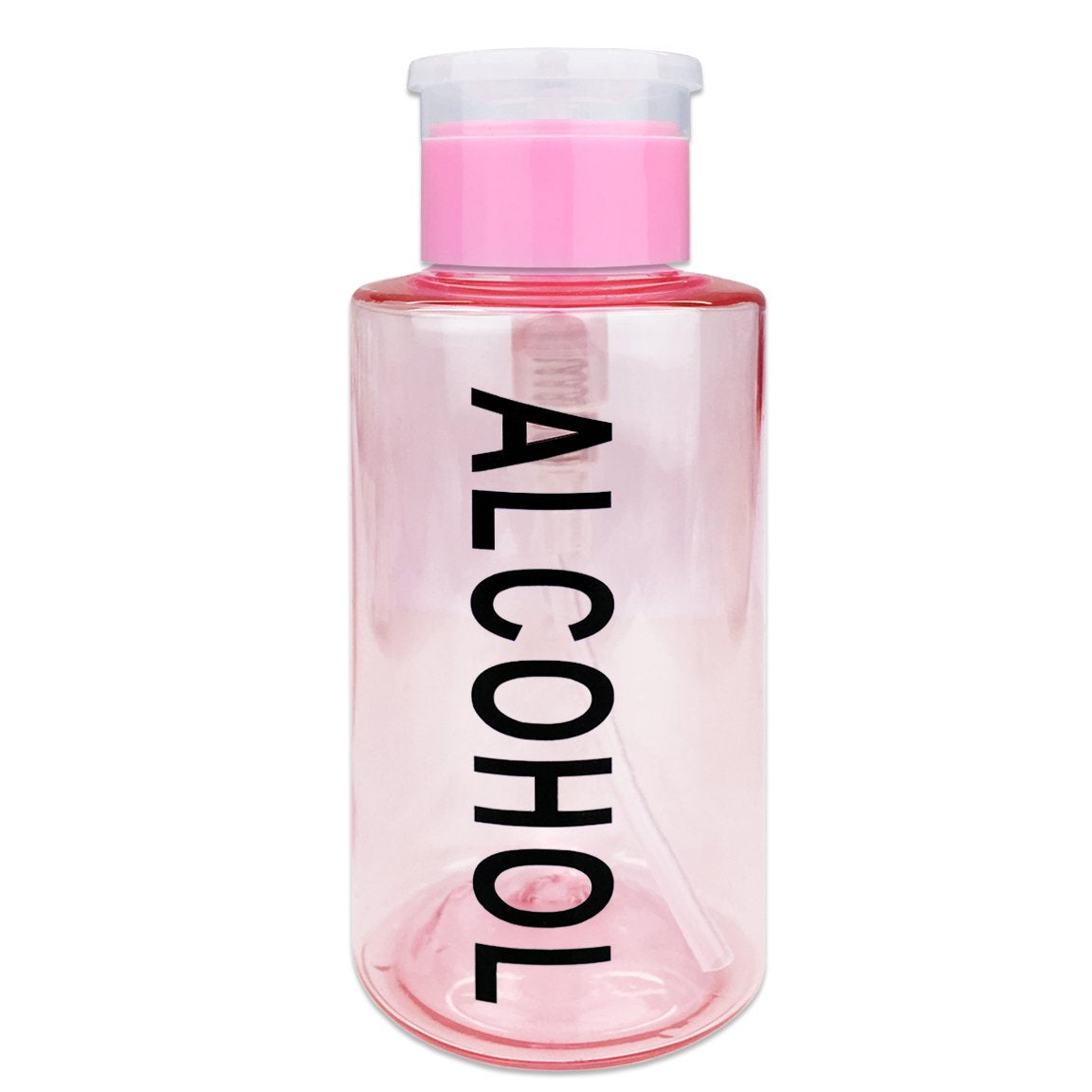 10Oz Push Down Pump Dispenser Flip Top Cap Refillable Empty Bottle - Pinl With Word Imprint - Lockable Travel Cosmetic Packaging