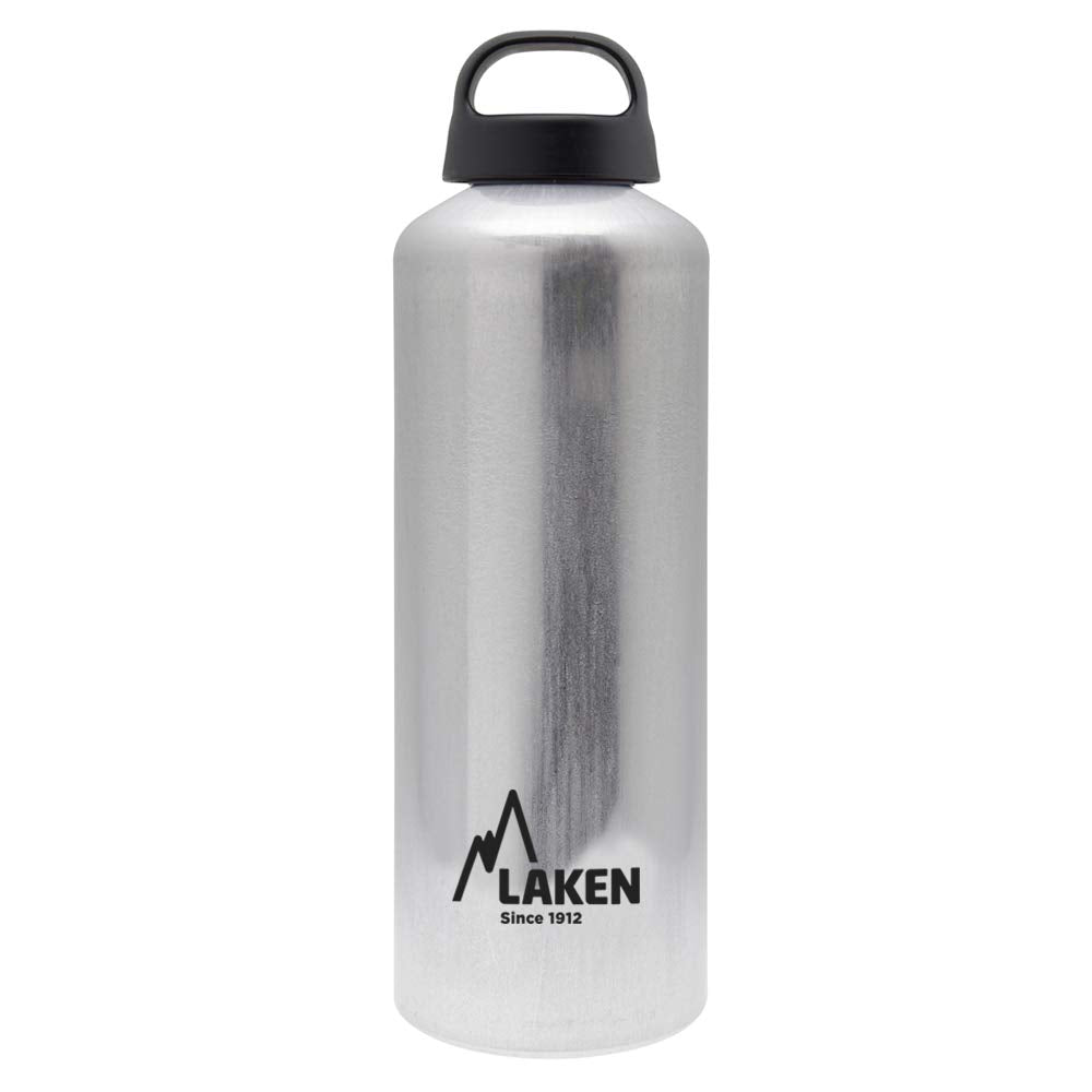 Laken Classic Aluminum Water Bottle, Wide Mouth with Screw Cap and Loop, BPA Free, Made in Spain, 34oz, Plain