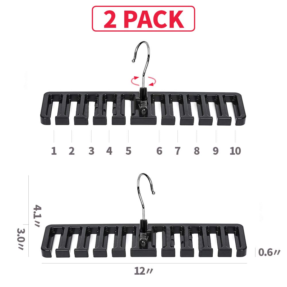 Diommell 2 Pcs Belts Rack, Storage Organizer, Hanger, Holder - Closet Tie Racks Hangers Sturdy For Men Women, Black