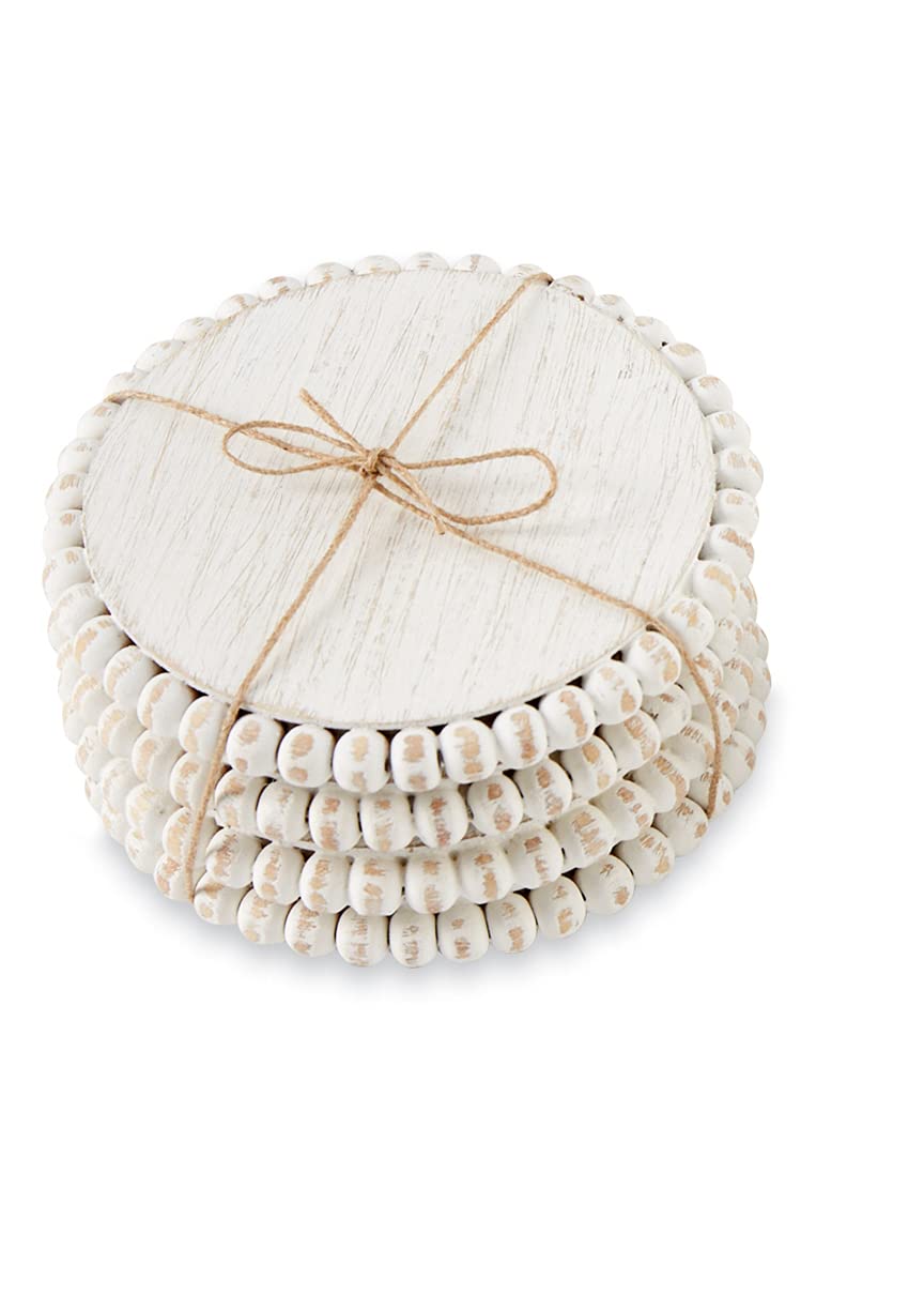 Mud Pie White Beaded Coaster Sets, 4 3/4'''' Dia (42500044W)