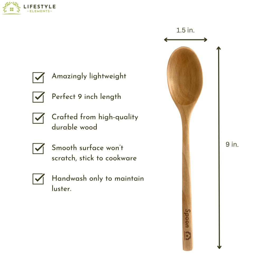 Wooden Spoons For Cooking 9-Inch Kitchen Cooking Spoon Set Of 2 Wood Serving Spoons For Mixing Stirring Baking Blending Tasting
