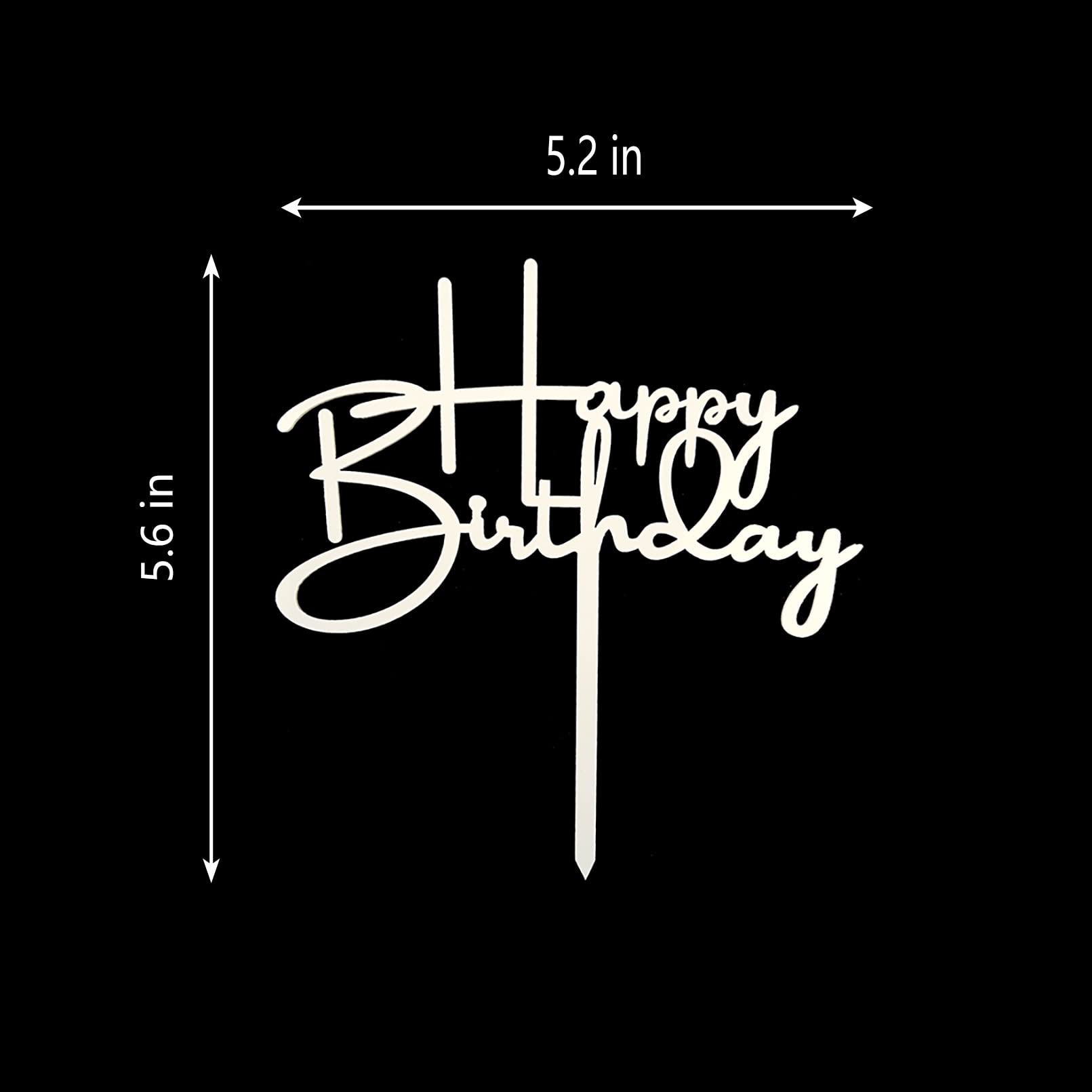 Happy Birthday Cake Topper For Birthday Party Decorations, Off-White Acrylic