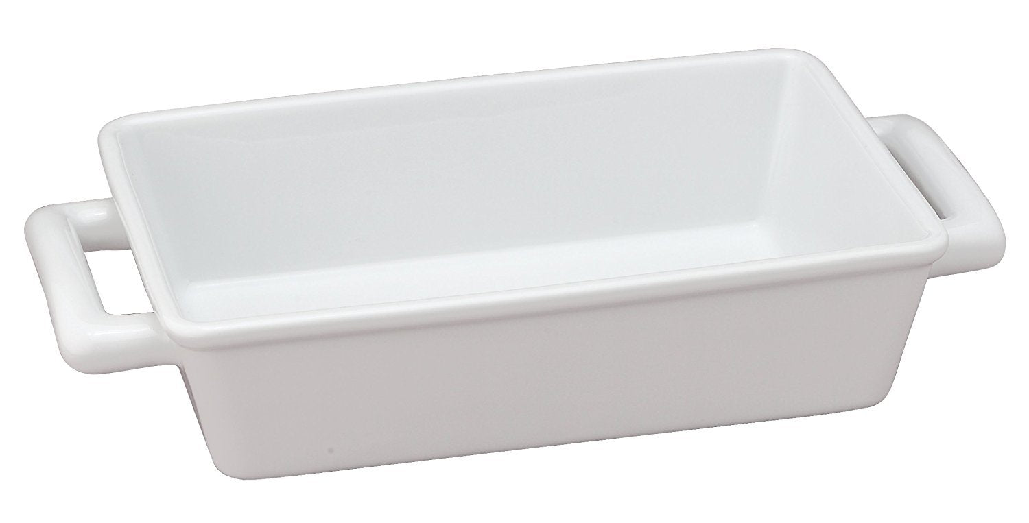 HIC Kitchen Rectangular Individual Lasagna Pan with Handles, Fine White Porcelain
