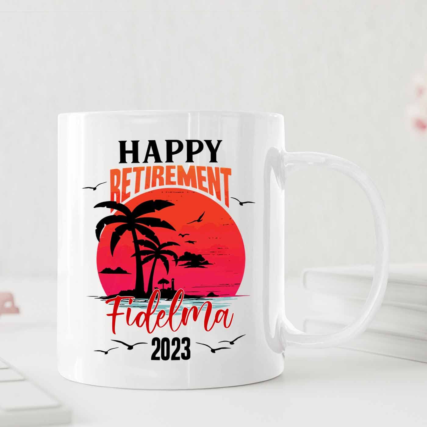 Personalized Name & Year Happy Retirement Coffee Cup Gifts, A Wise Woman Once Said I'm Outta Here And She Lived Happily Ever Aft