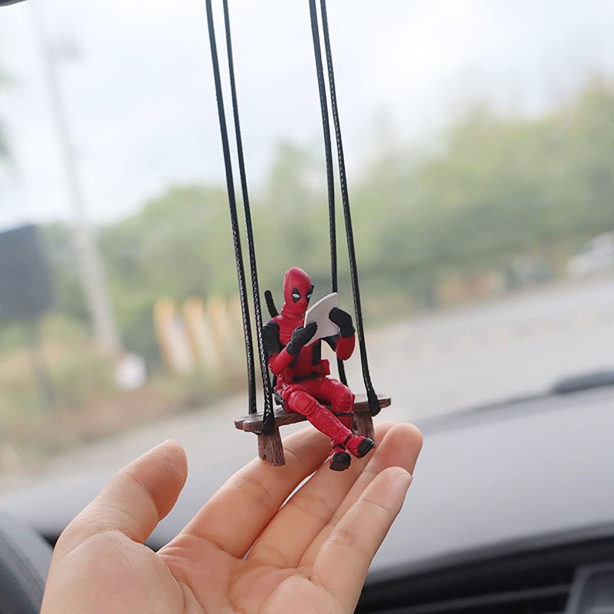 Funny Anime Car Mirror Hanging Accessories Car Pendant Reading Deadpol Ornaments Auto Rearview Mirror Decoration Car Accessories