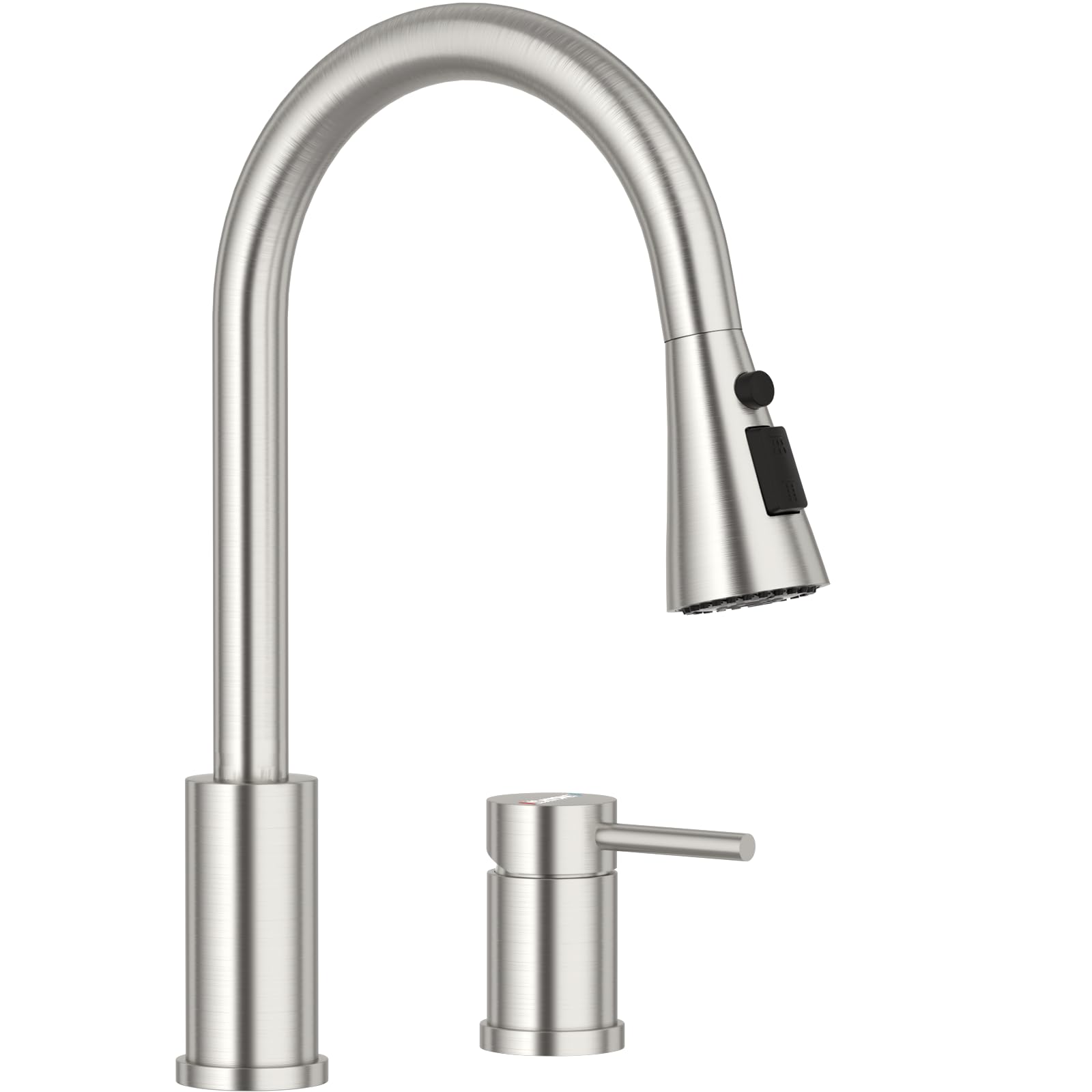 Dayone 2 Holes Kitchen Faucet, Two Holes Stainless Steel Brushed Nickel Kitchen Sink Faucet With Side Single Handle & Pull Down