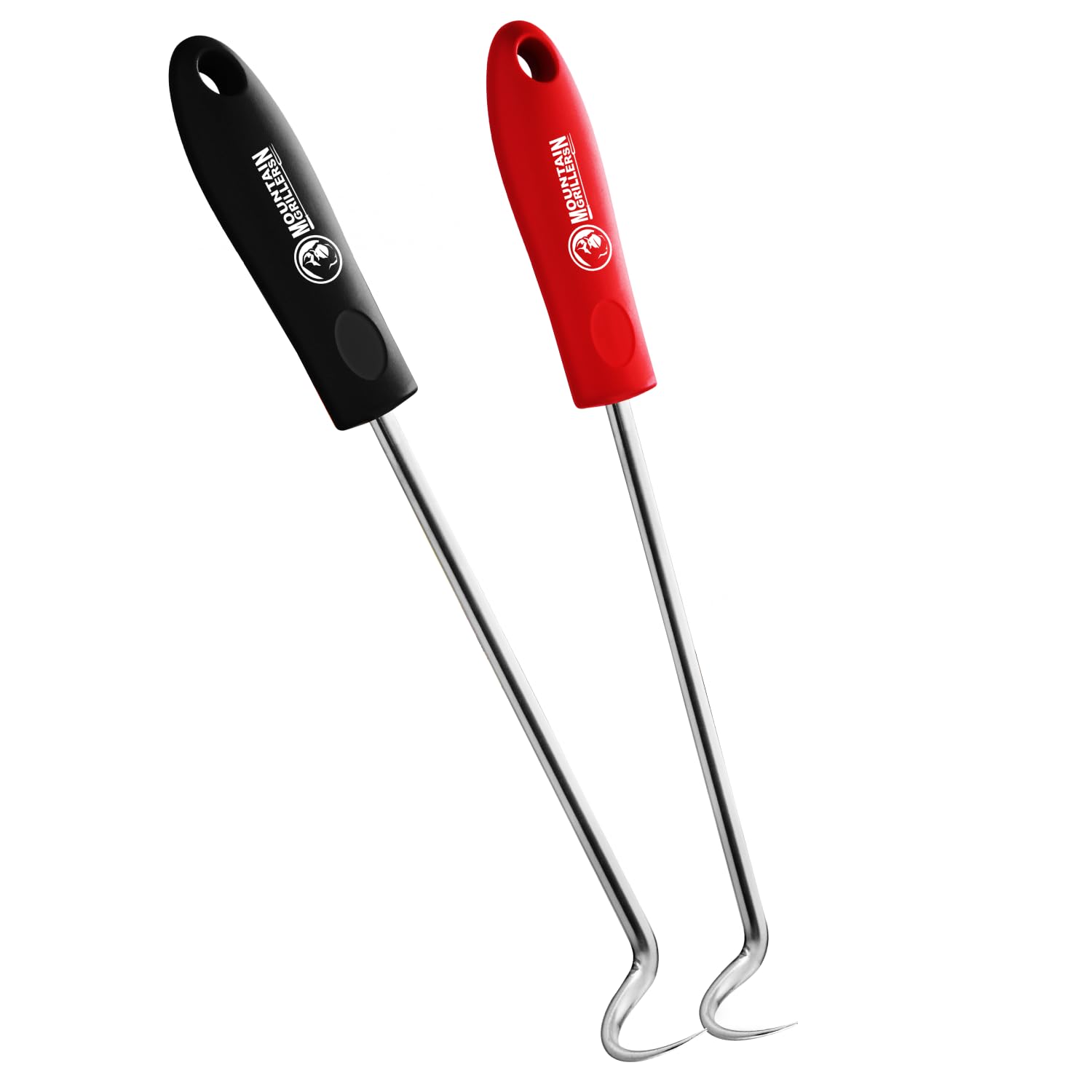 Pigtail Food Flipper Set - 17 & 12 Inch Meat Hooks & Turners With Steel Shafts & Color Coded Handles - Use In Place Of Tongs  Spatula & Meat Fork For BBQ Ribs  Steak  Chicken  Sausage  Vegetables