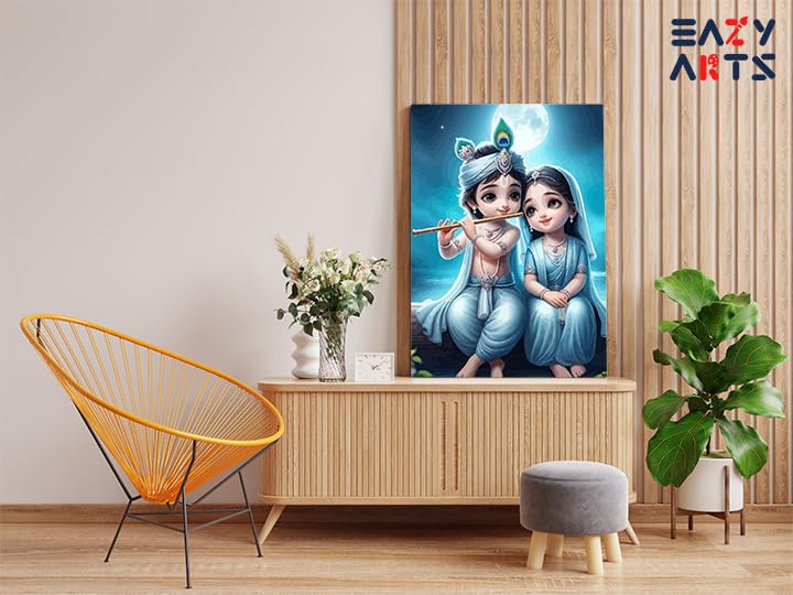 Eazy Arts Diy Heavenly Harmony: Baby Krishna And Radha Under The Moon Paint By Numbers Kit Multicolor With Frame 36 Colors|40 X