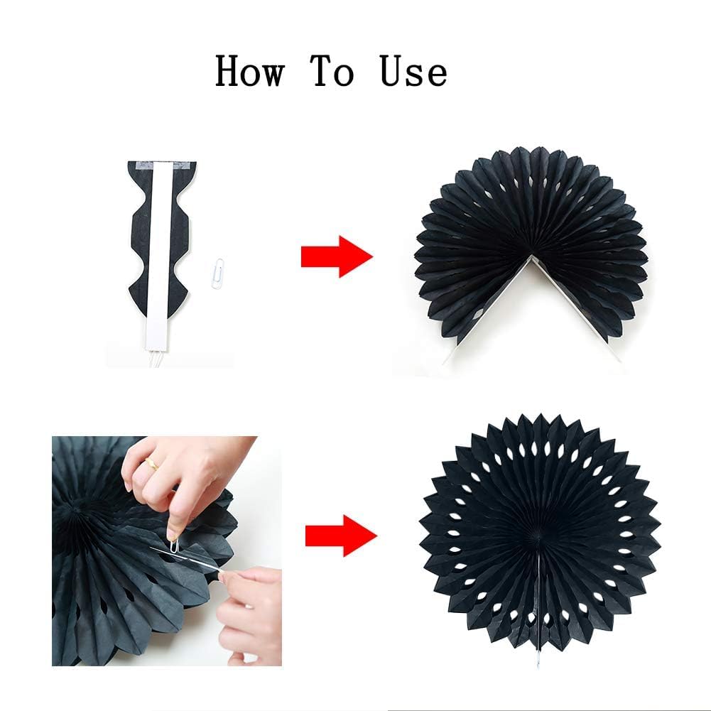 Cheerland Black White Party Decorations For Halloween Theme Birthday Decor Hanging Pom Pom Fan Garland Decoration Streamer Banne