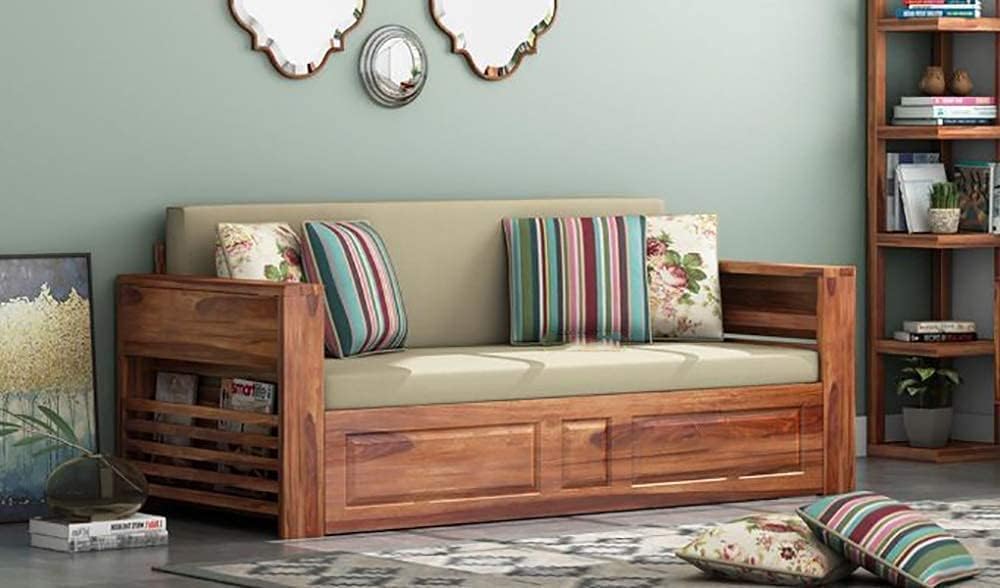 Amazart Furniture Sheesham Wood 3 Seater Sofa Cum Bed With Storage For Living Room | Three Seater Sofa Com Bed | Wooden 3Person