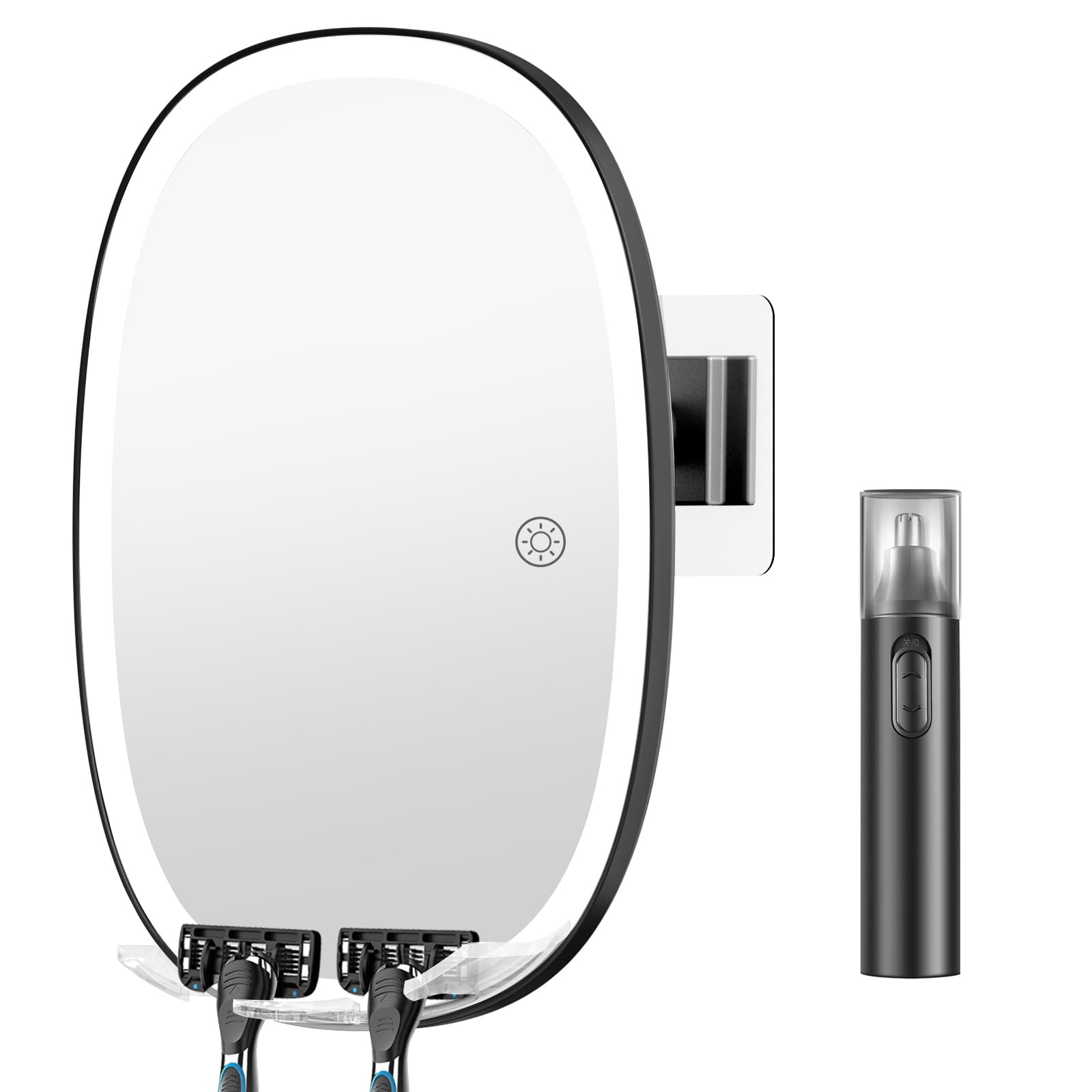 Cosmirror Shower Mirror Fogless For Shaving Included Ear And Nose Hair Trimmer, No-Drilling, 3-Color Dimmable Lights, Larger Ant