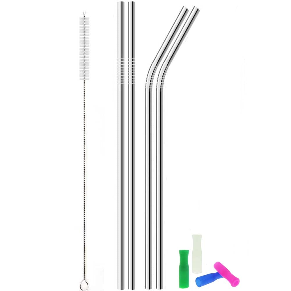 Metal Stainless Steel Straws, 4Pcs 12'' Ultra Long Reusable Metal Drinking Straws With Cleaning Brush And Silicone Tips For Tall