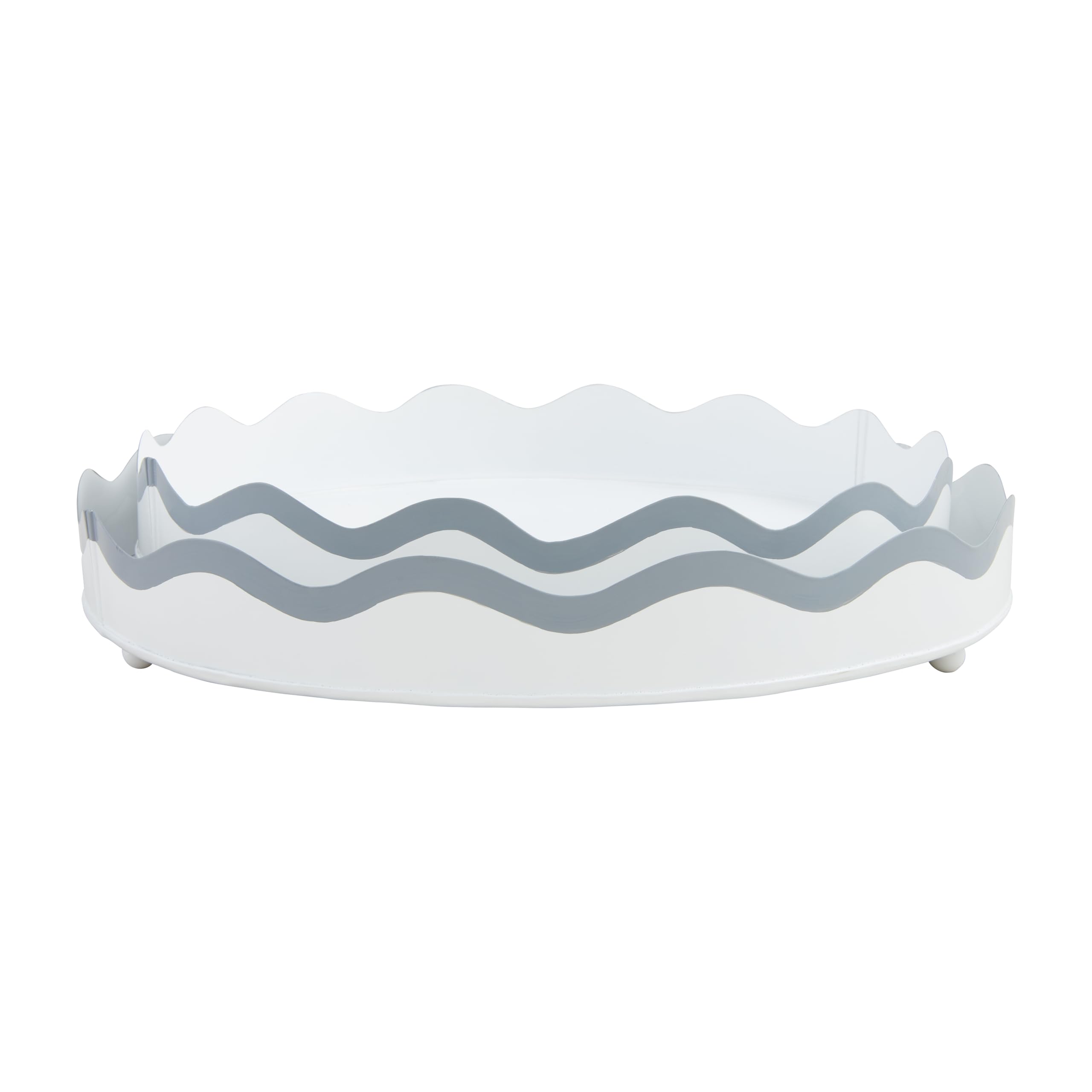 Mud Pie Scalloped Metal Tray Set; small 2 x 15 dia | large 2 x 17 dia