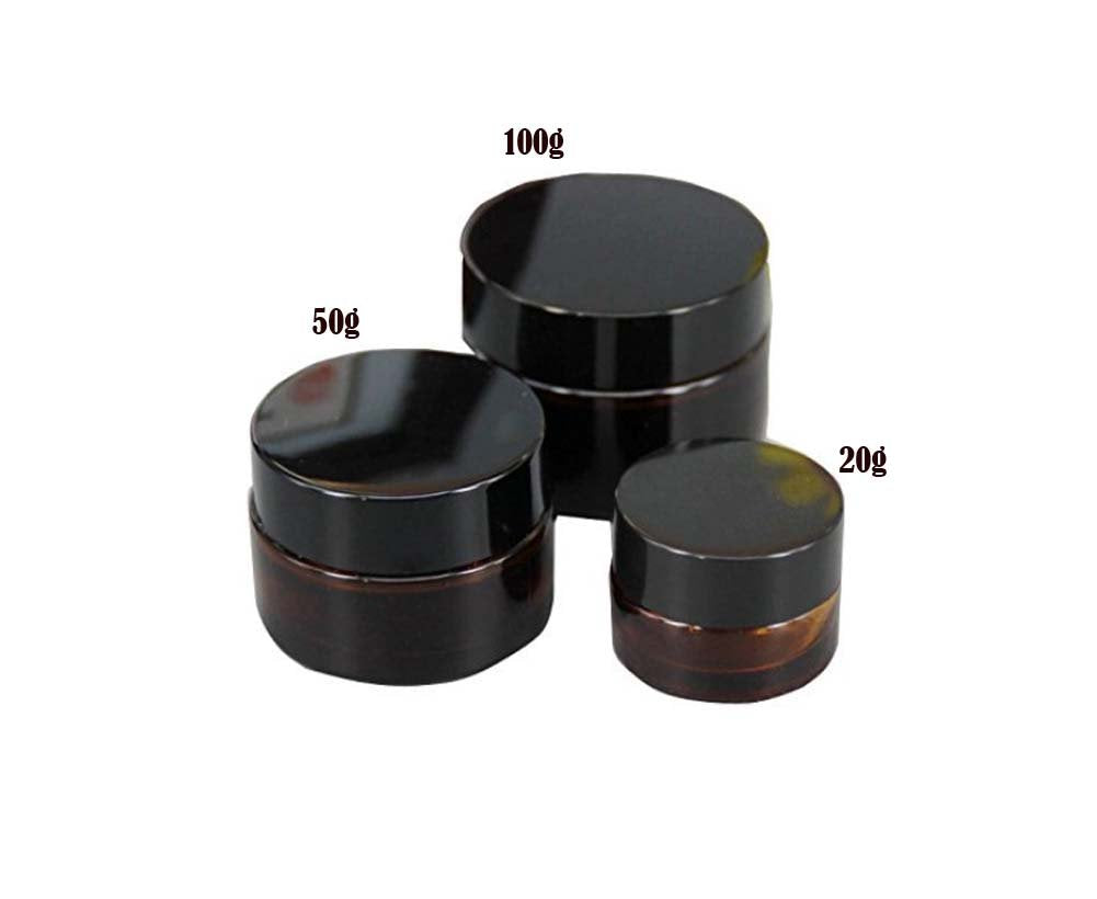 2Pcs 100Ml Amber Glass Empty Refillable Sample Bottle Cosmetic Face Cream Jar Pot Bottle Container Holder Case With Black Screw