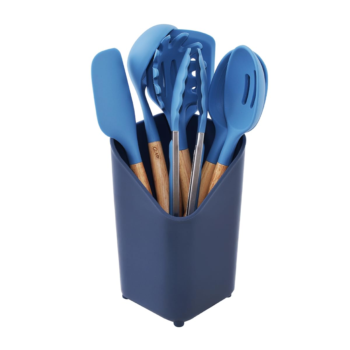 Glad Silicone Kitchen Utensils Set, 8pcs  Nonstick Cooking Tools with Wooden Handles and Utensil Holder  Spatula Set with Turn