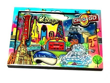 3D Watercolor Chicago Magnet