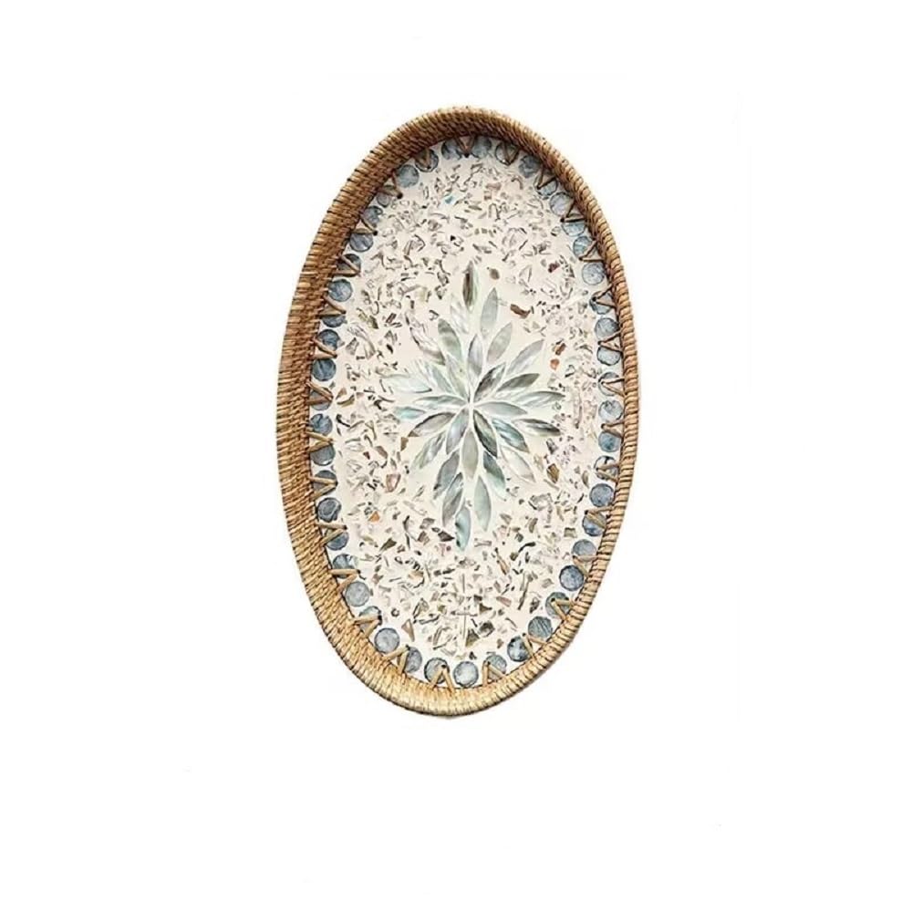 13.8 Inch Large Serving Tray For Decorative Tray For Coffee Table Rattan Trays For Home Decor Candle Holder Serving Trays For Ki