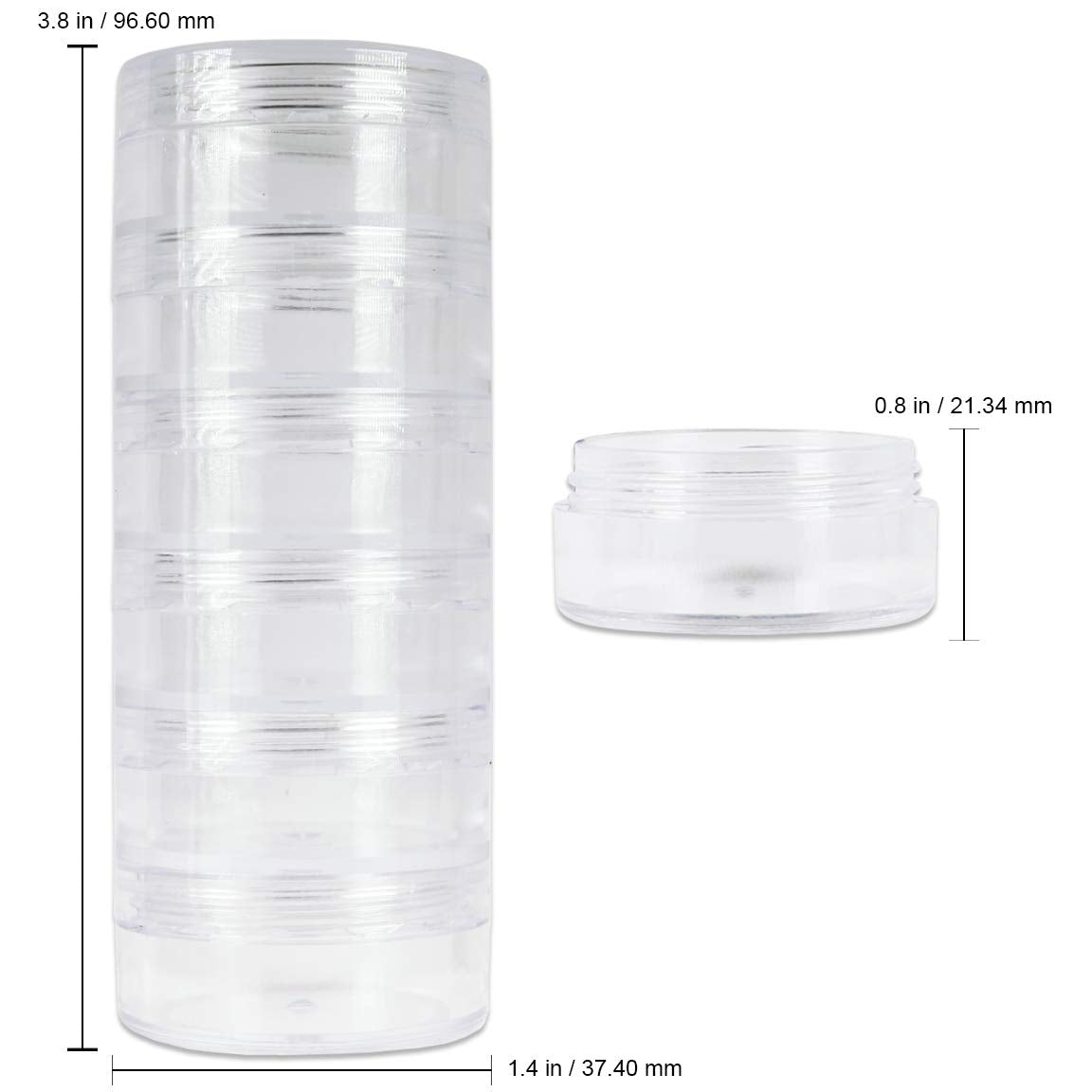 Beauticom 6 Pack(36 Pieces) 10G/10Ml Empty Round Transparent Stackable Plastic Embellishment Bead Glitter Charm Craft Jars With