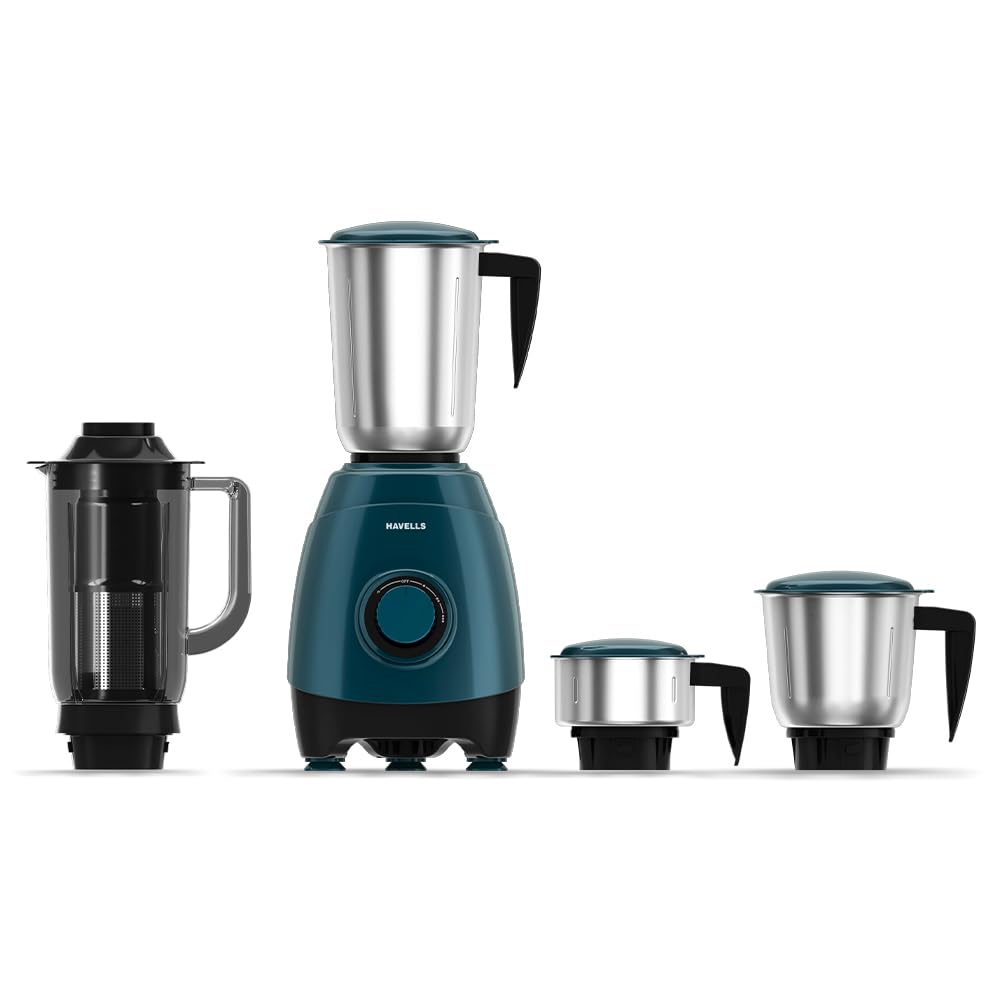 Havells Eso 750 Watt Mixer Grinder | 4 Jars (3 Stainless Steel + 1 Juicer Jar) | Heavy-Duty Abs Body | Powerful Motor | Wider Mo