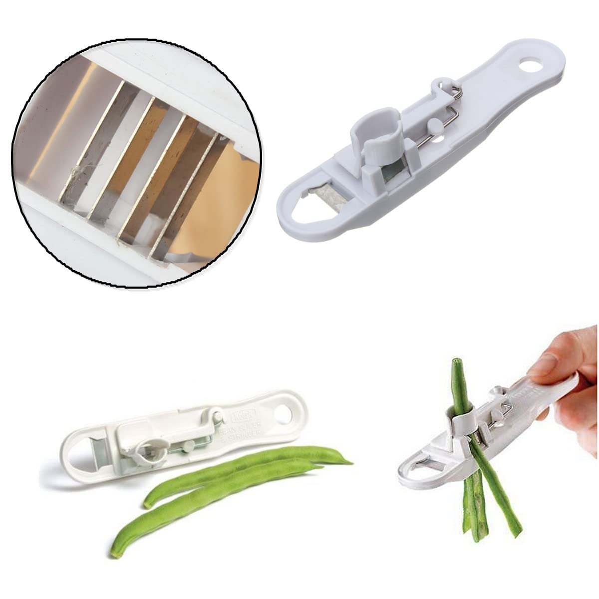 KUJOBUY French Bean Slicer - Portable Green Bean Peeler, White, French Cut Model