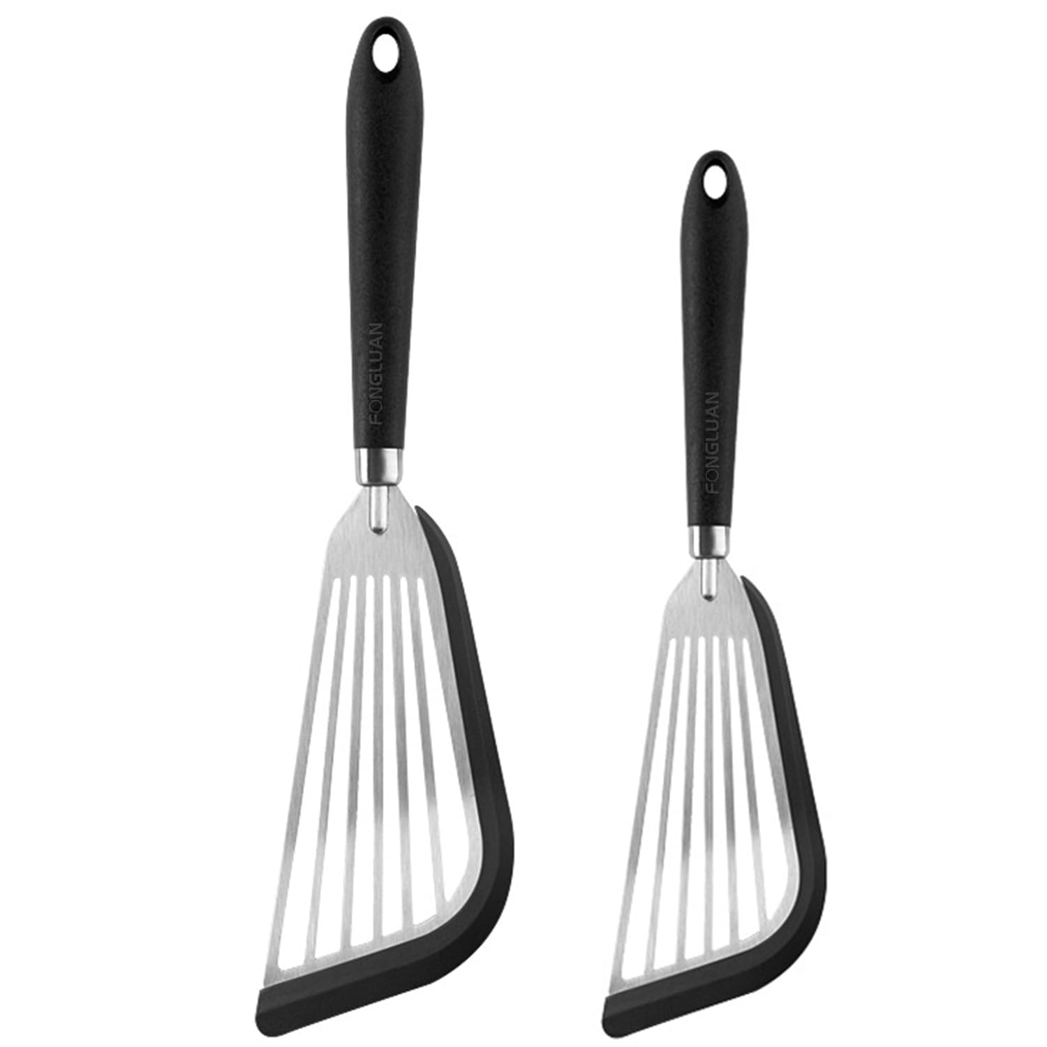 Fongluan Stainless-Steel Slotted Flex Fish Turner, Set Of 2, Kitchen Spatulas For Nonstick Cookware, Cooking Utensils For Flippi
