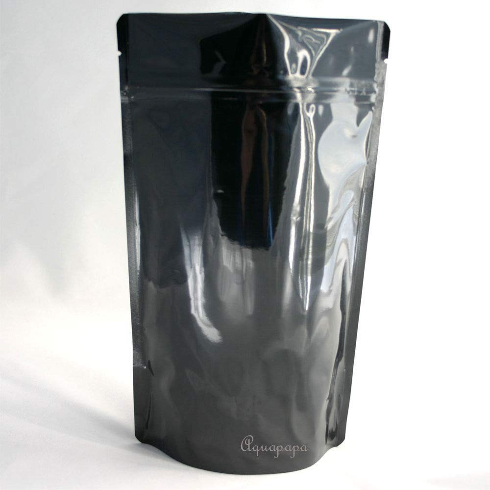 Aquapapa Stand Up Pouch Heavy Duty Metallized Black With Zip Lock Closure - Top Notch Food Storage Packaging Bag, 5 Mil, 25-Pack