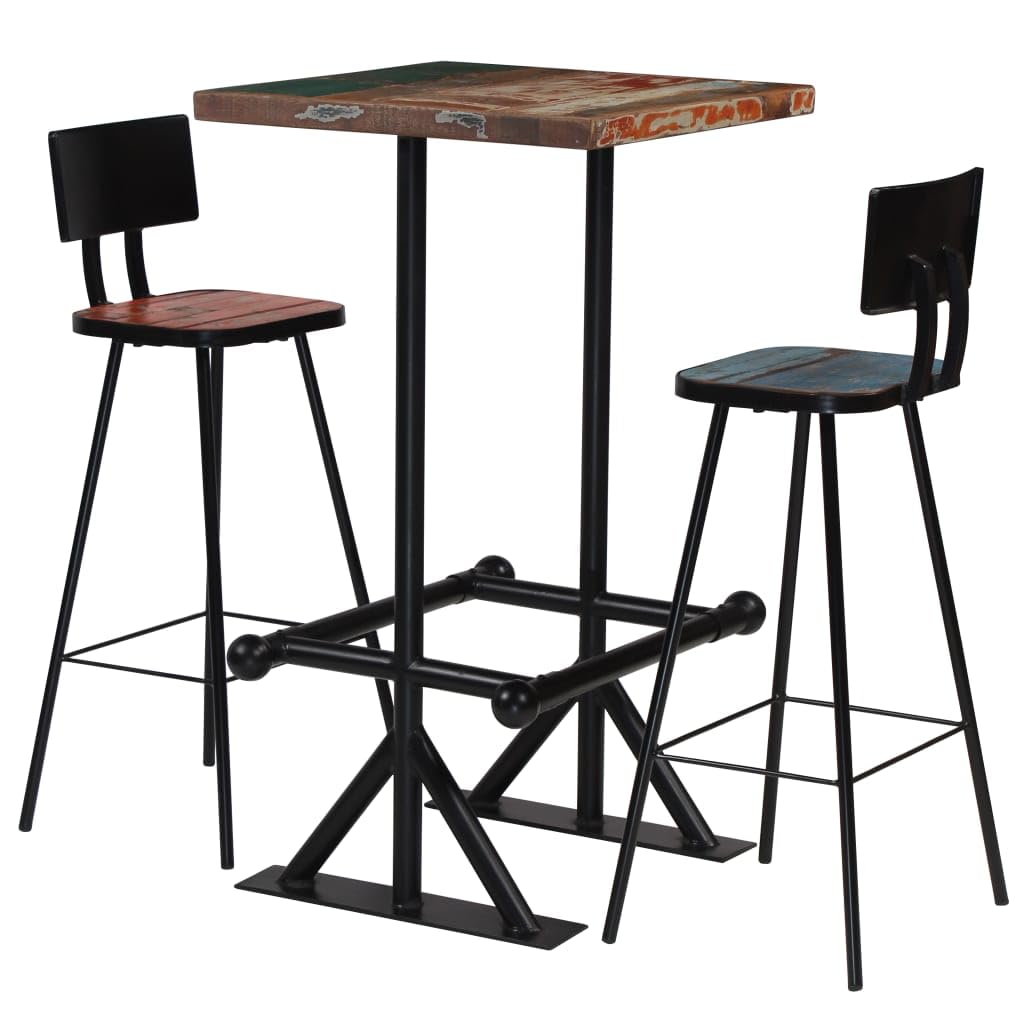 Skm Bar Set 3 Piece Solid Reclaimed Wood Multicolour -5398