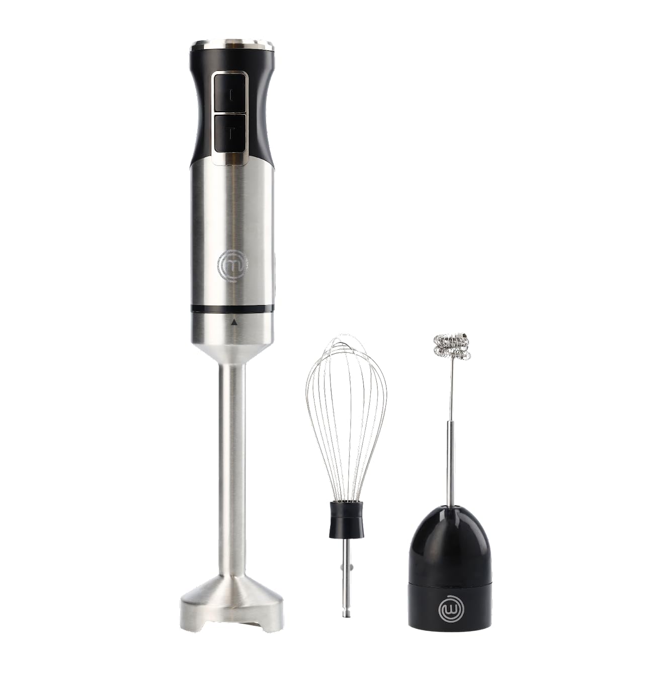 MasterChef Immersion Blender Handheld with Electric Whisk & Milk Frother Attachments, Hand Held Stainless Steel Stick Emulsifier