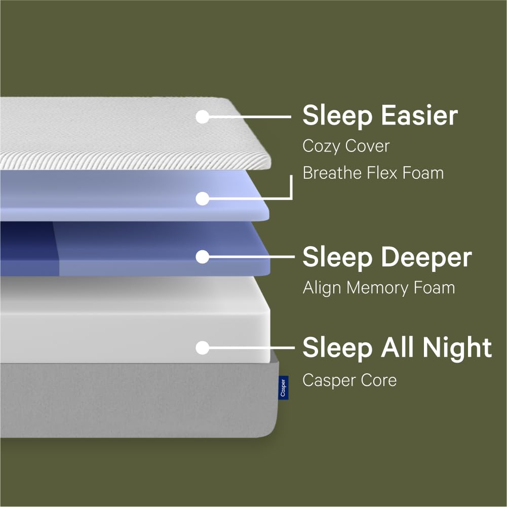 Casper Sleep Original Foam, Queen Size Memory Foam Mattress - Medium Firm Bed In A Box With Zoned Supporttm - 100-Night Trial -